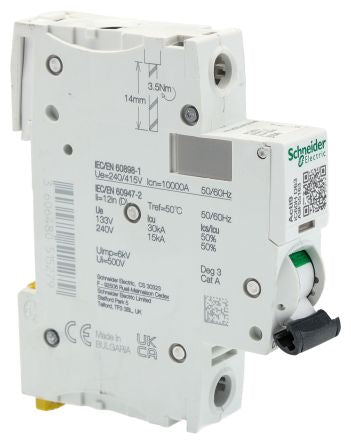 Schneider Electric Acti9 iC60H Miniature Circuit Breaker, 1-Pole, 63A, Type D, 240V ac AC, 48 V dc DC, 10 kA Breaking