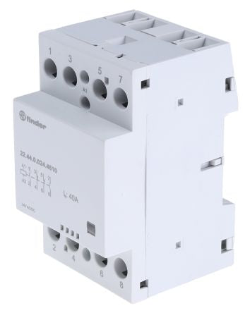 Finder 22 Contactor, 24V ac/dc Coil, 4-Pole, 40 A, 6 VA, 2 NO/2 NC, 480V ac, 400 V ac