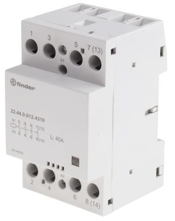 Finder 22 Contactor, 12V ac/dc Coil, 4-Pole, 63 A, 6 VA, 4 NO, 400V ac, 480 V ac
