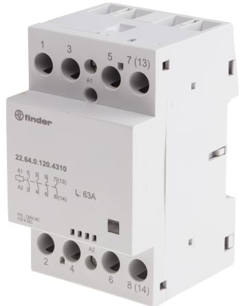 Finder 22 Contactor, 125V ac Coil, 4-Pole, 63 A