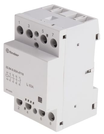 Finder 22 Contactor, 24V ac/dc Coil, 4-Pole, 63 A, 6 VA, 3 NO/1 NC, 400V ac, 480 V ac