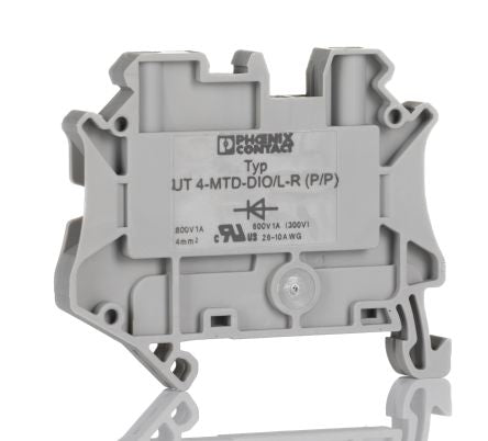 Phoenix Contact 3046210 UT 4-DIO/L-R Series Component Terminal Block Grey, 4mm², 1-Level, Screw