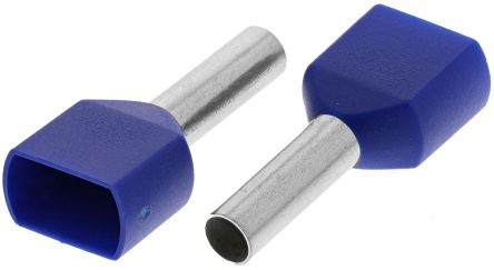 Phoenix Contact, AI-TWIN2X 2.5 -10 BU Insulated Bootlace Ferrule Kit, 10 mm Pin Length, 2.9 mm Pin Diameter, Blue to 14