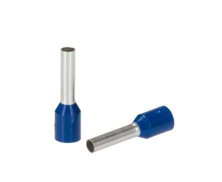 Phoenix Contact, AI2.5 -10 BU Insulated Crimp Bootlace Ferrule, 10 mm Pin Length, 2.3 mm Pin Diameter, Blue to 14 AWG