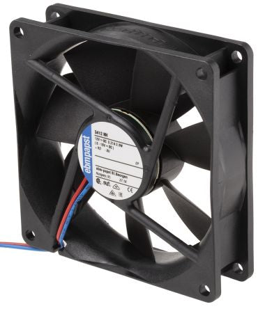 ebm-papst 3400 N Series Axial Fan, 12V dc, 94 m³/h, 2.1 W, IP68 92 mm 92mm 25 mm