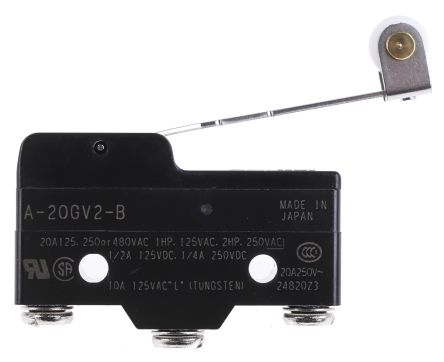 Omron A Series Hinge Roller Lever Limit Switch, SPDT, IP00, 500V ac, 20A