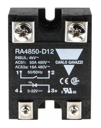 Carlo Gavazzi Solid State Relay, 50 A Load, Panel Mount, 530 V ac Load, 32V Control