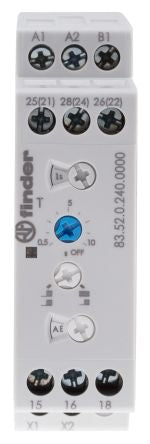 Finder 83 Series DIN Rail Timer Relay, 2-Contact, 24 to 240 V ac 24V ac, 240 V ac, 0.05 s to 10 Days,