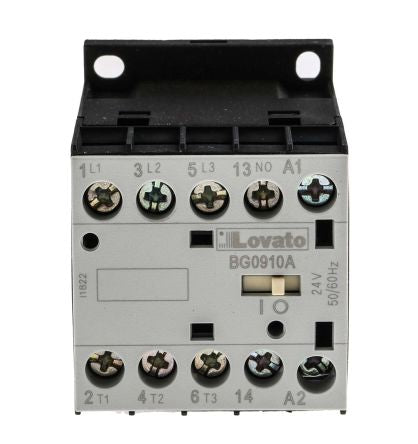 Lovato BG Contactor, 24V ac Coil, 3-Pole, 9 A, 4 kW 24V ac, 3 NO/1 NO, 600V ac