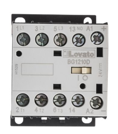 Lovato BG Contactor, 24V dc Coil, 3-Pole, 12 A, 5.5 kW 24V dc, 3 NO/1 NO, 600V ac