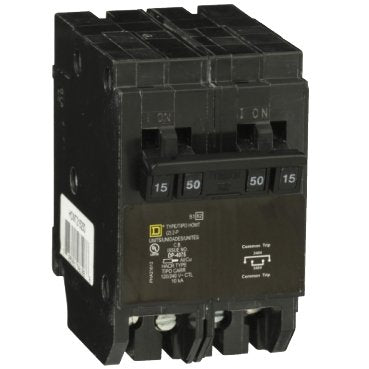 Quad tandem circuit breaker, Homeline, 1 x 2 pole at 15A, 1 x 2 pole at 50A, 120/240VAC, 10kA AIR, plug in, UL (Quad tandem circuit breaker Homeline) is a Schneider Electric product. Designed for reliable performance and long service life. Available across Iraq — contact us for pricing and delivery options.