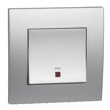Double Pole Switch, Vivace, 45A, 250V, 1 gang, with neon indicator, aluminium silver (Double Pole Switch Vivace) is a Schneider Electric product. Designed for reliable performance and long service life. Available across Iraq — contact us for pricing and delivery options.