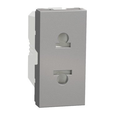 Euroamerican Socket outlet, New Unica, 2P, EU US, 1 module, shuttered, aluminium (Euroamerican Socket outlet New Unica) is a Schneider Electric product. Designed for reliable performance and long service life. Available across Iraq — contact us for pricing and delivery options.