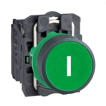 Schneider Electric Harmony XB5 Series Push Button Switch, Slow Break, Panel Mount, 22 mm Cutout, SPST, Green LED, IP66,