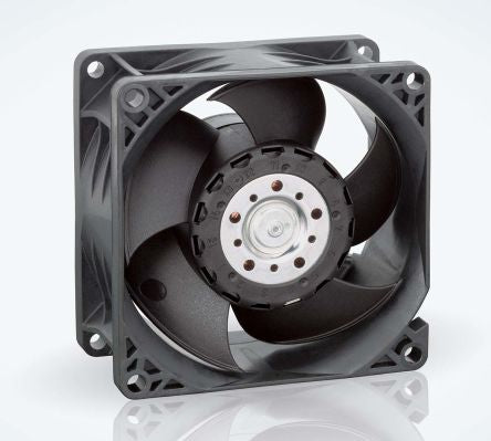 ebm-papst 8200 J Series Axial Fan, 24V dc, 132.6 m³/h, 10.8 W, 417 mA Max, IP20 80 mm 80mm 38 mm