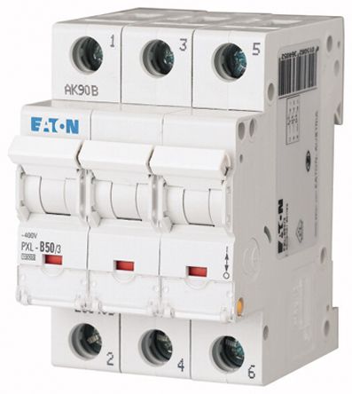 Eaton xPole PXL Miniature Circuit Breaker, 3-Pole, 50A, Type C, 400V ac AC, 48 V dc DC, 10 kA Breaking Capacity