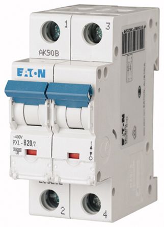 Eaton xPole PXL Miniature Circuit Breaker, 2-Pole, 20A, Type C, 400V ac AC, 48 V dc DC, 10 kA Breaking Capacity