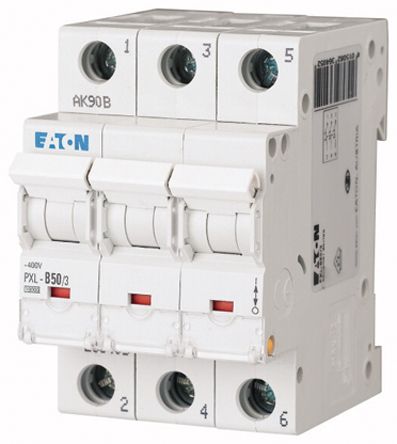 Eaton xPole PXL Miniature Circuit Breaker, 3-Pole, 50A, Type B, 400V ac AC, 48 V dc DC, 10 kA Breaking Capacity