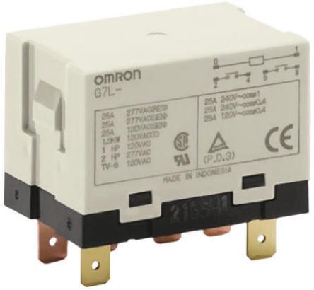 Omron Panel Power Relay, 120V ac Coil, 25A Switching Current, DPST