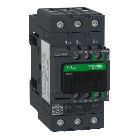 Schneider Electric LC1D Contactor, 110V ac/dc Coil, 3-Pole, 40 A, 18.5 kW 130V, 3 NO, 690V ac