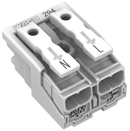 WAGO 294 Series Power Supply Connector Female Push-in, 2-Pole, 24A, 2-Way