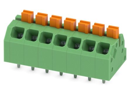 Phoenix Contact SPTAF 1/ 7-3.5-EL Series Angled Through Hole PCB Terminal Block, 7 Contact(s), 3.5 mm Pitch, 2 Row
