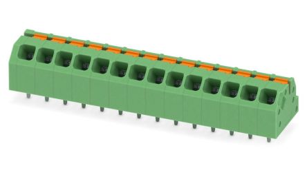 Phoenix Contact SPTAF 1/14-3.5-IL Series Angled Wave Soldering Mount PCB Terminal Block, 14 Contact(s), 3.5 mm Pitch, 2
