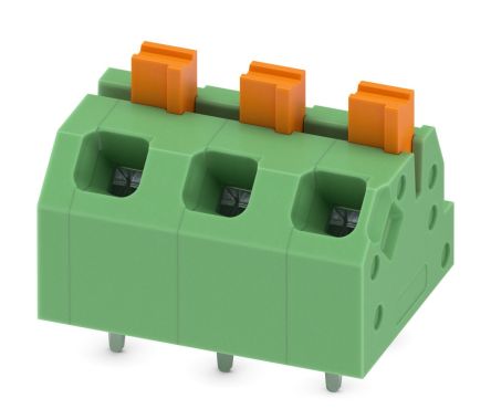 Phoenix Contact SPTAF 1/ 3-5.0-EL Series Angled Wave Soldering Mount PCB Terminal Block, 3 Contact(s), 5 mm Pitch, 1 Row
