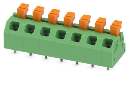 Phoenix Contact SPTAF 1/ 7-5.0-LL Series Angled PCB Terminal Block, 7 Contact(s), 5 mm Pitch, 1 Row