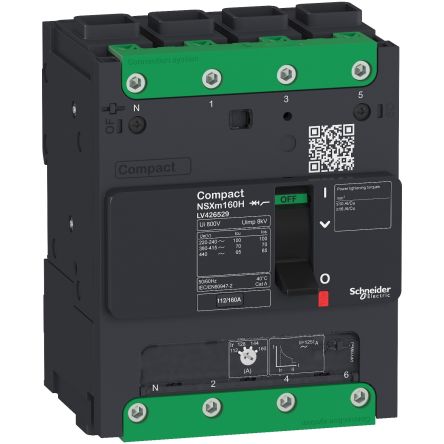 Schneider Electric, ComPact, Compact NSXm Molded Case Circuit Breaker 4-Pole 16A, Breaking Capacity 70 kA, Clip-on