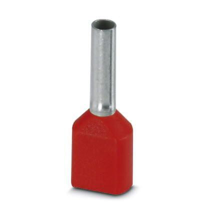 Phoenix Contact, AI-TWIN 2X 1 - 8 RD Insulated Crimp Bootlace Ferrule, 8 mm Pin Length, 2.05 mm Pin Diameter, Red to 18