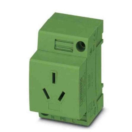 Phoenix Contact China Mains Socket Green, 10A, DIN Rail Polyamide, 250V, Screw