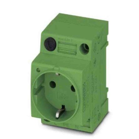 Phoenix Contact Germany Mains Socket Green, 16A, DIN Rail Polyamide, 250V, Screw