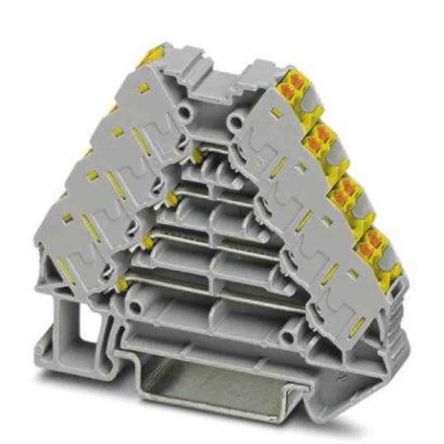 Phoenix Contact 3270123 PTRV Series Non-Fuse DIN Rail Terminal Grey, 0.14mm², 2.5 mm², 4-Level, Push-in