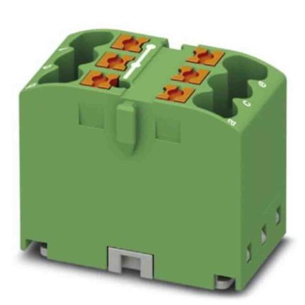 Phoenix Contact Distribution Block, 6 Way, 450V, 24A, Green