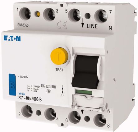 Eaton PXF Series Residual Current Circuit Breaker, 40A, 4-Pole, 30 mA, Type B, 10 kA 400V ac