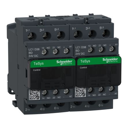 Schneider Electric TeSyS D Contactor, 24V dc Coil, 3-Pole, 38 A, 18.5 kW 24V dc, 1 NO/1 NC, 440V
