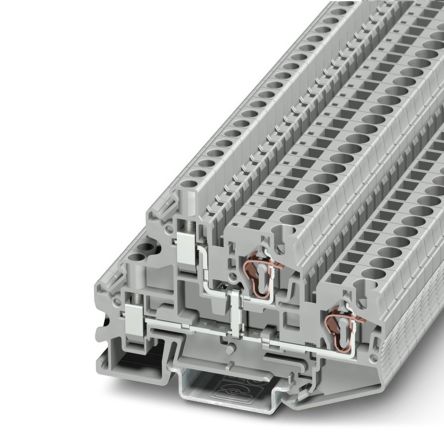 Phoenix Contact 3033184 STTBU 4 Series Double Level Terminal Block Grey, 0.08mm², 6 mm², 2-Level, Spring Cage