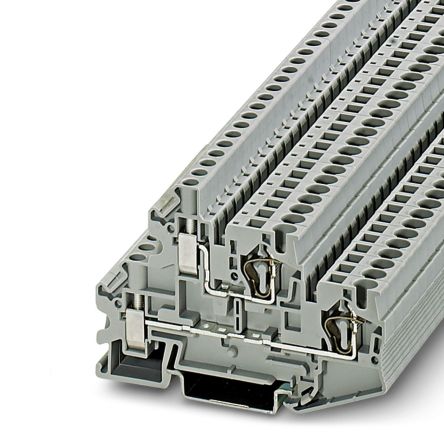 Phoenix Contact 3033155 STTBU 4 Series Feed Through Terminal Block Grey, 0.08mm², 6 mm², 2-Level, Spring Cage