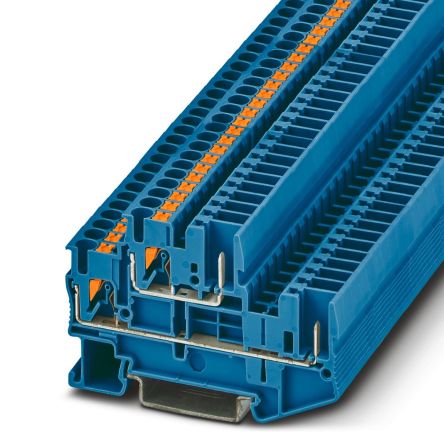 Phoenix Contact 3210884 PTTB 2.5/2P BU Series Double Level Terminal Block Blue, 0.14mm², 4 mm², 2-Level, Push-in