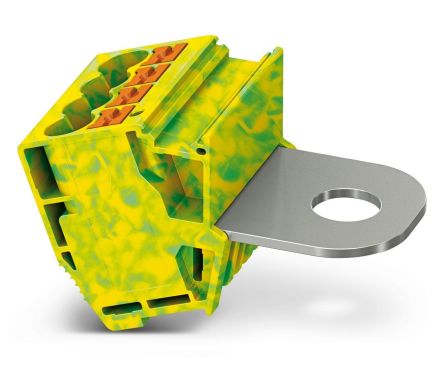 Phoenix Contact 1083238 AGK PT Series DIN Rail Terminal Block Yellow, Green, 10mm², 1-Level, Push-in