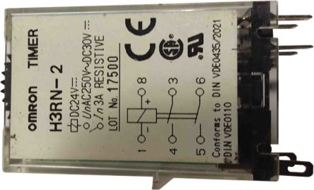 Omron H3RN Series Timer Relay, 2-Contact, 24 V dc 24V ac, 0.1 min to 10 h, Multifunction-Function, DPST Switch