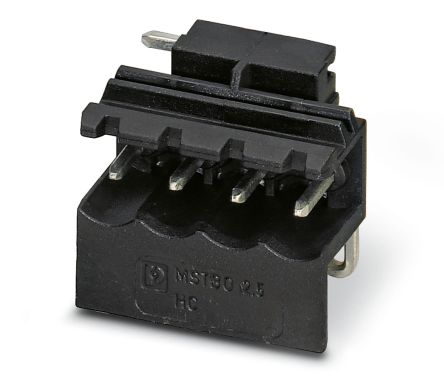 Phoenix Contact 5/4-G1L BK, MSTBO 2 Series Right Angle Wave Soldering Mount Pluggable Terminal Block, 1 Contact(s), 5 mm