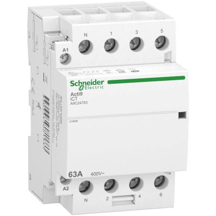 Schneider Electric Acti9 iDT40 Contactor, 240V ac Coil, 4-Pole, 63 A 240V ac, 4 NO, 690V