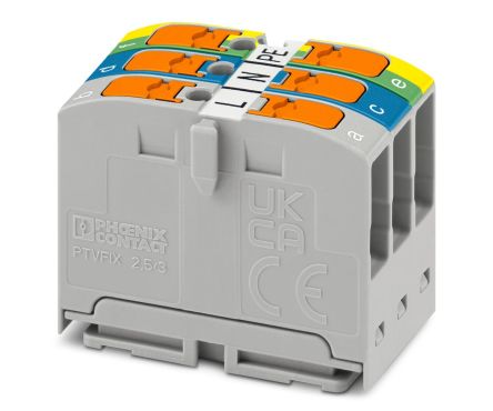 Phoenix Contact Distribution Block, 3 Way, Grey