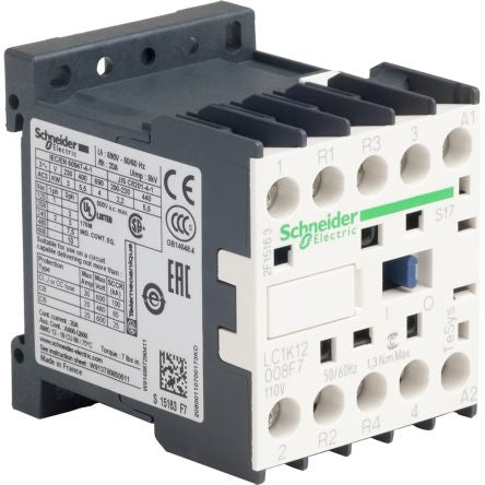 Schneider Electric LC1K Contactor, 110V Coil, 2-Pole, 12 A 110V, 1 NO/1 NC, 690V