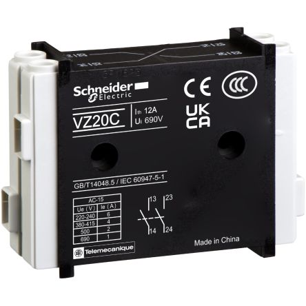 Schneider Electric Auxiliary Contact, 2 Contact, 2 NO, TeSys VARIO, 12 A, 690V, VZ20