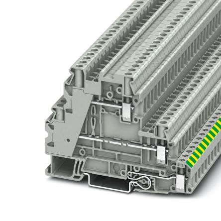 Phoenix Contact 3214360 UT 4-PE/L/L Series Earth Modular Terminal Block Grey, 4mm², 1-Level, Screw