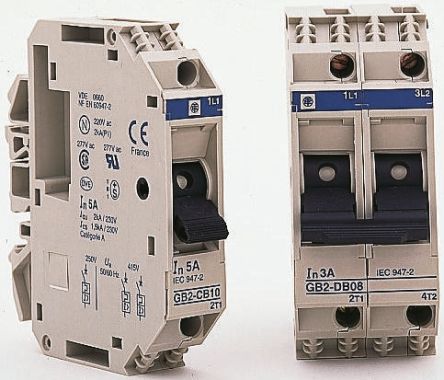 Schneider Electric TeSys GB2 Thermal Circuit Breaker - 1-Pole, DIN Rail, 8A Current Rating, 1.5 kA, 110V ac, 48 V dc