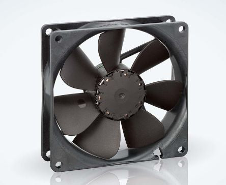 ebm-papst 3400 N Series Axial Fan, 24V dc, 84 m³/h, 2.3 W, 96 mA Max, IP20 92 mm 92mm 25.4 mm